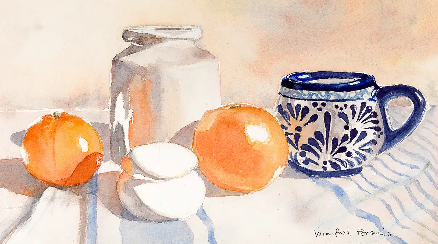 Mexican Cup, Oranges, Pottery, Blue Stripes